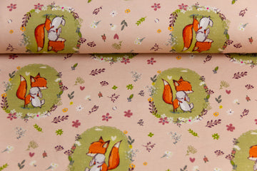 Jersey mit Fuchs und Hase, altrosa, Artikel-Nr. FVJ-4210, Fräulein von Julie, 0,5 m